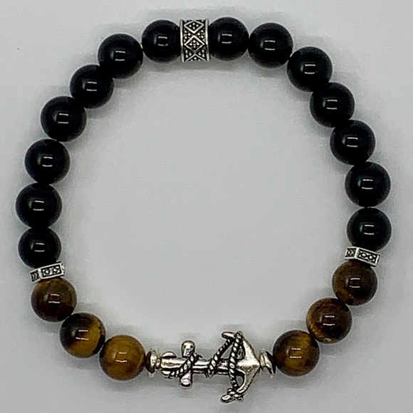 Tiger eye & Onyx Anchor beaded bracelet - Picture 2 of 2